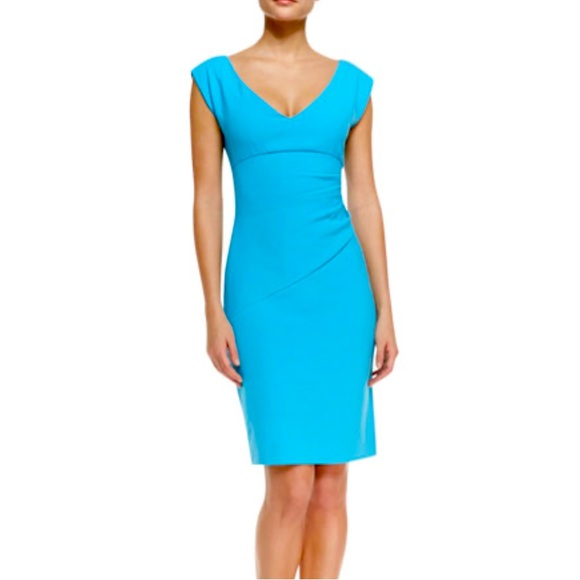 Diane von Furstenberg Bevin Short Sleeve Ruched Waist Dress, Aztec Blue 4 NWT - Picture 1 of 7